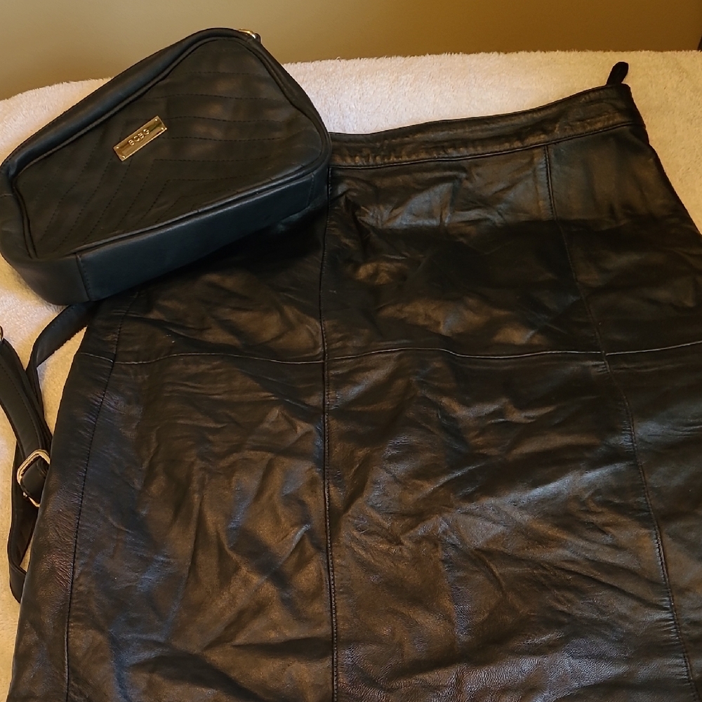 Black BCBG Crossbody and Leather Vintage Skirt